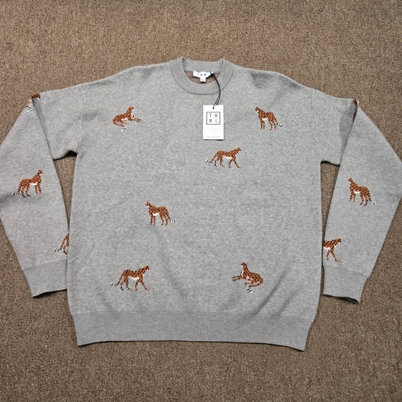 THML Sweaters - THML Sweater Womens L Gray Cheetah Intarsia Knit Crewneck Pullover Long Sleeve